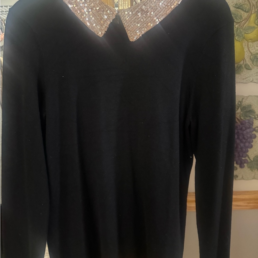 Adrianna Papell Black Top with Gold Sequin Collar
